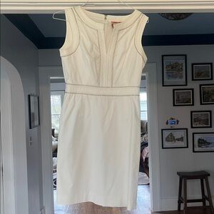 👑Tory Burch white metallic trim textured goddess cotton lined summer sheath sz6